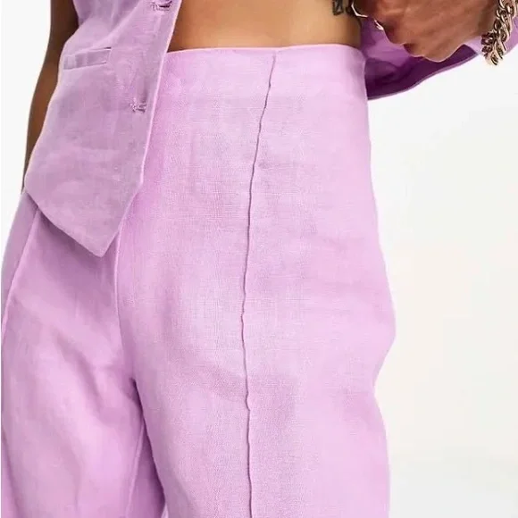 Mango Pastel Purple Linen Wide Leg Trousers - Picture 3 of 5